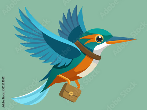 Oiseau ceinturé Martin-pêcheur volant séquence d’animation vecteur de dessin animé
