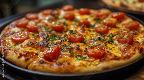 Delicious vegetarian pizza topped with fresh tomatoes and herbs