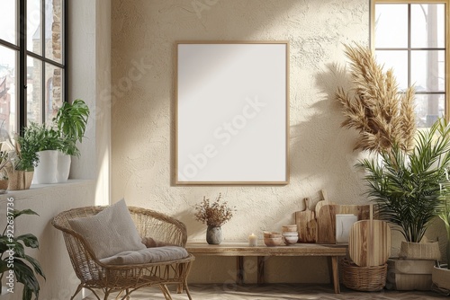 Minimalist Kitchen interior with Poster Mockup created with Generative AI