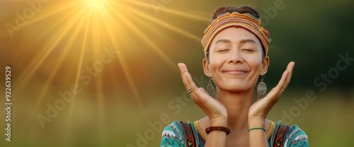 a woman enjoying a cultural dance performance in Isan, copy space, natural lighting photo