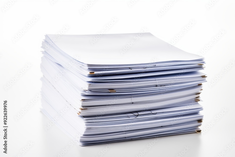 Stack of business documents isolated on white background for corporate paperwork concept Stack of business documents isolated on white background for corporate paperwork concept