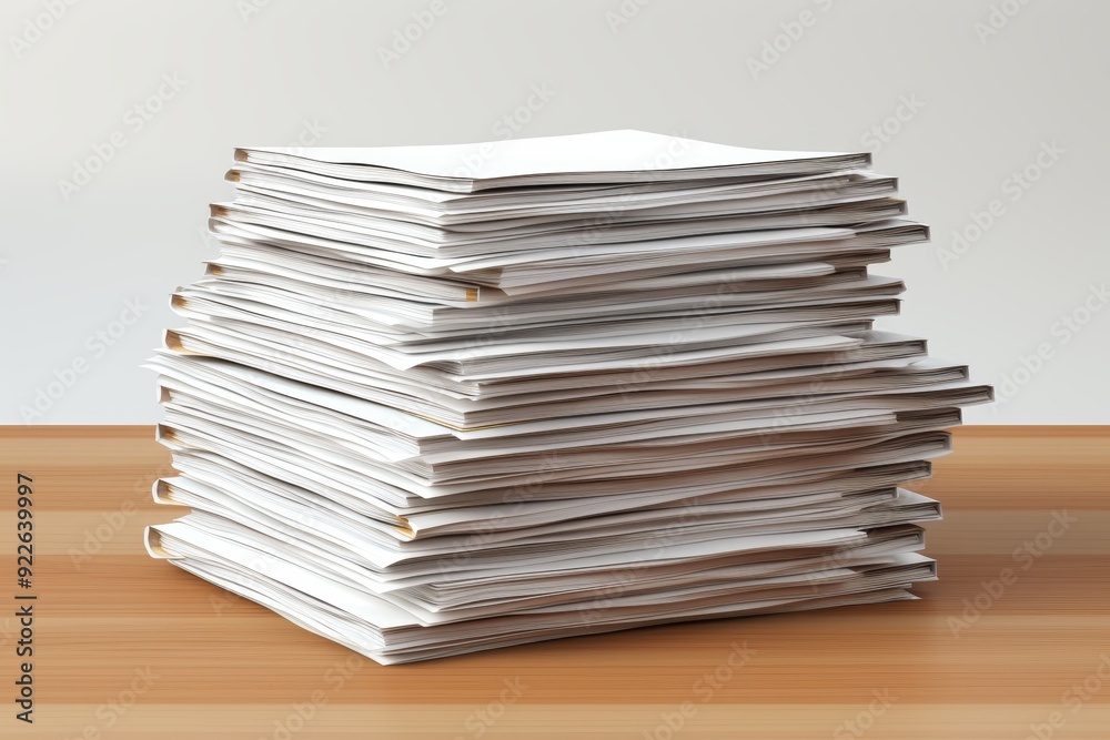 Pile of business documents on white background isolated, stack of papers neatly arranged Pile of business documents on white background isolated, stack of papers neatly arranged