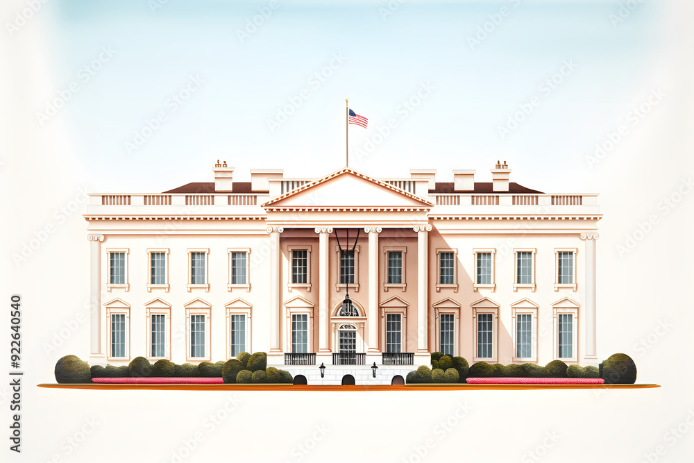 Naklejka premium illustrated white house, the white house illustration vintage style