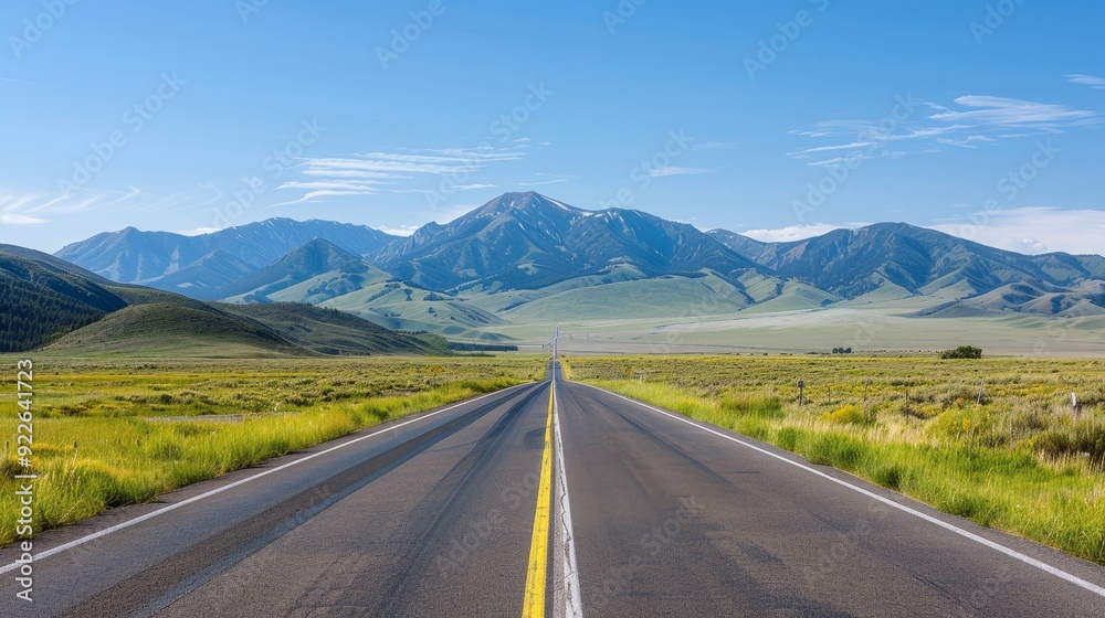 Naklejka premium A long road with a river running alongside it