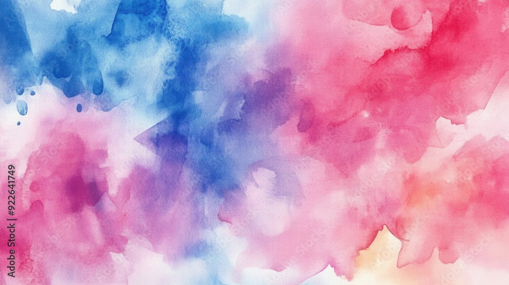 Fototapeta premium Vibrant abstract watercolor with dominant blue and pink hues, evoking a dreamy and serene atmosphere.