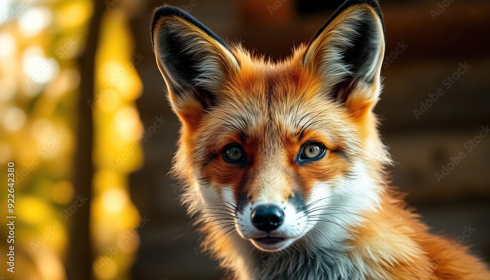Fototapeta premium Portrait of a Fox in Natural Forest Setting, Focused on Eyes and Fur Texture (1)