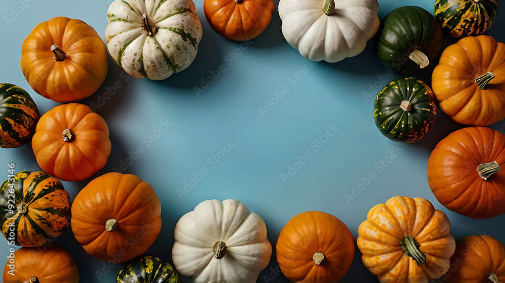 top view of various fresh ripe pumpkins as background, Colorful vegetable background, Beautiful autumn vegetables texture, Colorful assortment of pumpkins with copy space top view of various fresh ripe pumpkins as background, Colorful vegetable background, Beautiful autumn vegetables texture, Colorful assortment of pumpkins with copy space