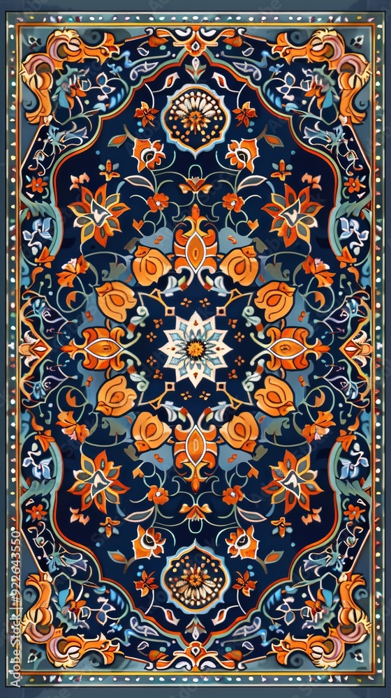 An Intricate Floral Design on a Dark Background Carpet, perfect for any elegant setting An Intricate Floral Design on a Dark Background Carpet, perfect for any elegant setting