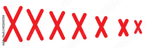 Big red cross icon. Red x wrong sign vector flat illustration design on white background .Set of hand drawn X marks