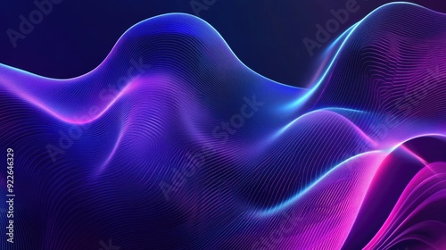 Blue pink 3D abstract holographic smooth wave on black background.