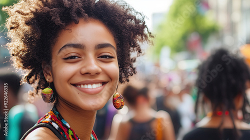 Happy young woman at outdoor festival