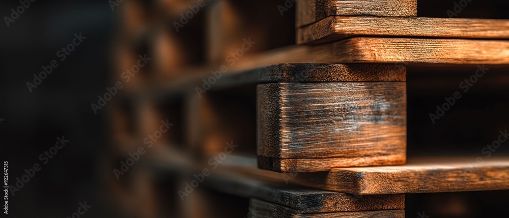 Stack of Wooden Pallets in Warehouse Stack of Wooden Pallets in Warehouse