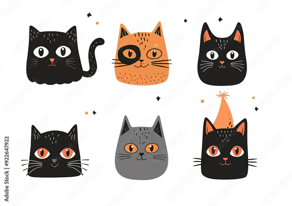 Fototapeta premium Cute cartoon set of cat heads illustration