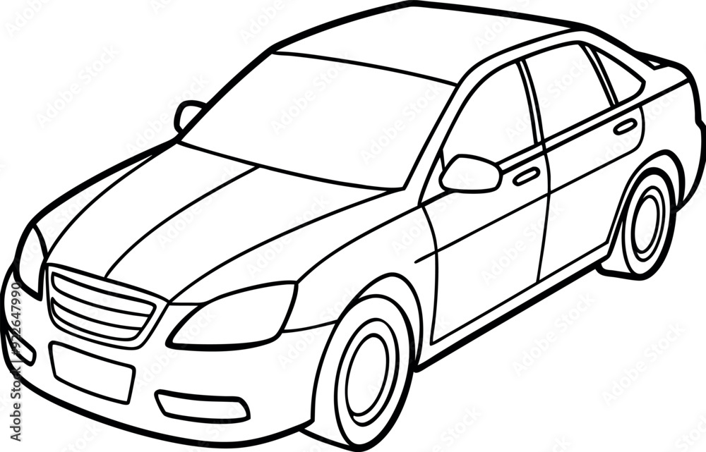 Fototapeta premium Black And White Line Drawing Of A Modern Sedan Car