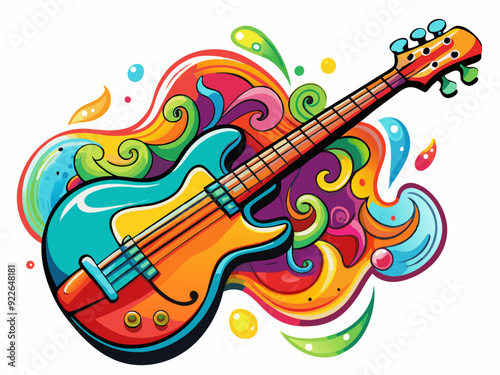 A electric guitar emits colorful swirls