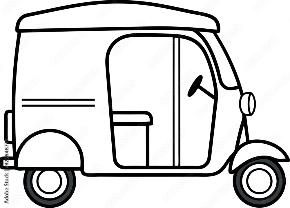 Fototapeta premium Simple Line Drawing of Rickshaw Side View Illustration
