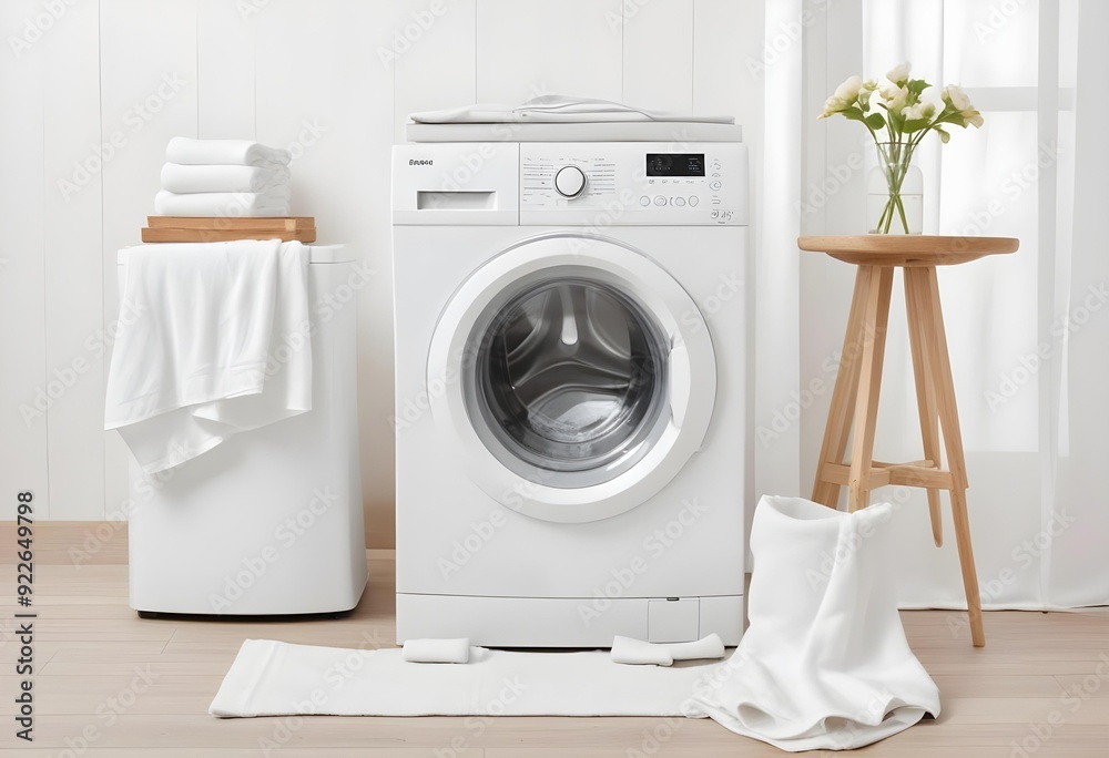 Washing machine in a minimal laundry room interior design