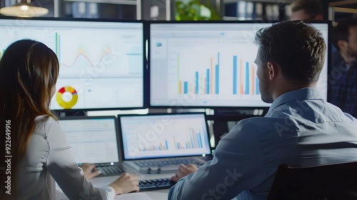 An accounting or finance team working on numbers, graphs, and spreadsheets on their computers