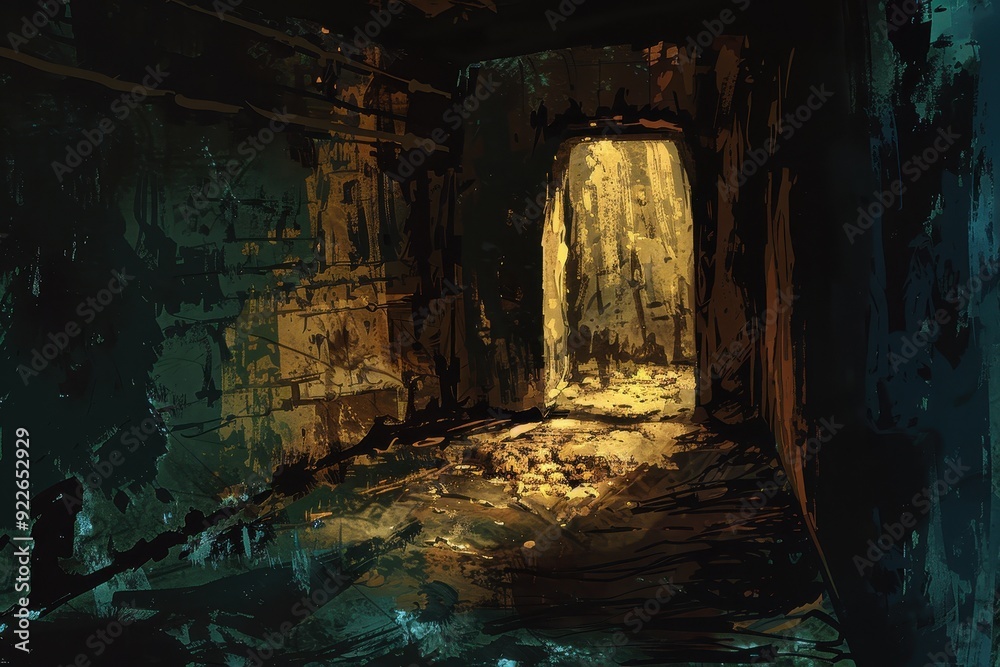 Glowing Entrance to a Dark and Crumbling Tunnel Glowing Entrance to a Dark and Crumbling Tunnel