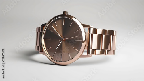 Elegant Rose Gold Wristwatch on a White Background. Generative AI