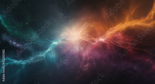 Colorful Abstract Space Art With Lightning and Cosmic Energy