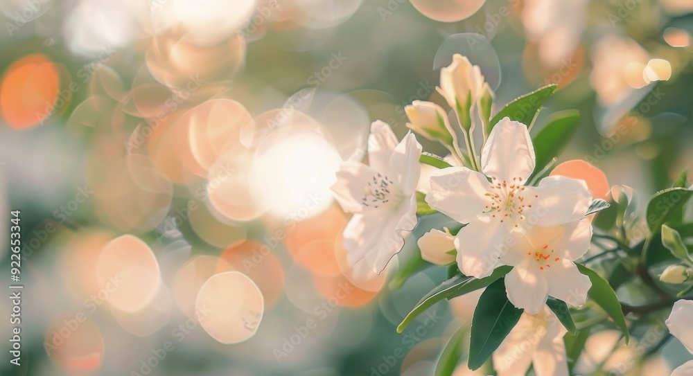 Delicate White Flowers Blooming in a Sunlit Garden in Spring