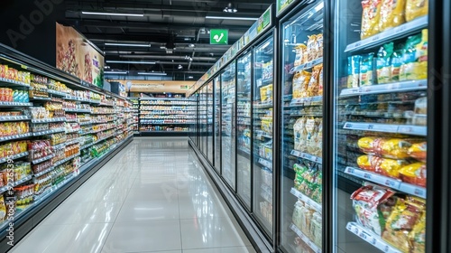 Supermarket Aisle with Refrigerated Goods