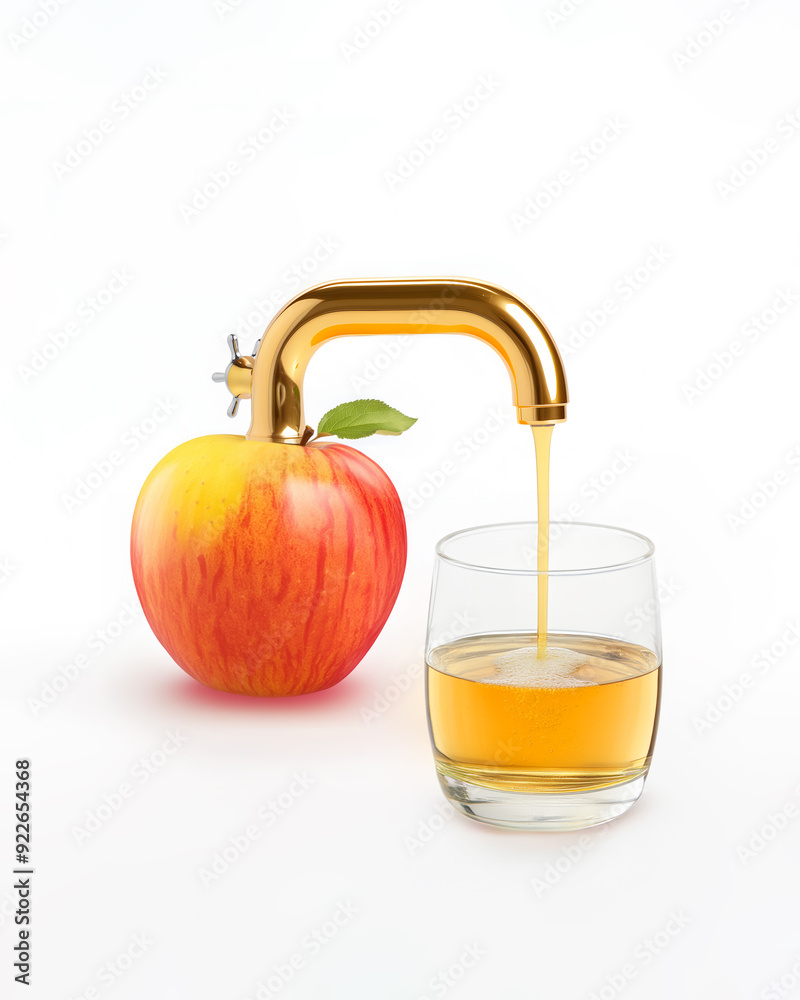 Glass of apple juice and apple with water tap isolated on white background. Healthy food and refreshing beverages idea. Summer or autumn party. Squeezing fruit concept. Glass of apple juice and apple with water tap isolated on white background. Healthy food and refreshing beverages idea. Summer or autumn party. Squeezing fruit concept.