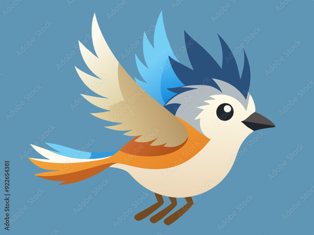 Mésange touffeté, oiseau volant, séquence d’animation, dessin animé, vecteur,
