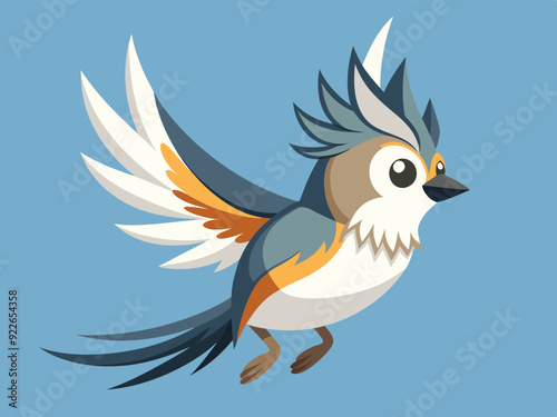 Mésange touffeté, oiseau volant, séquence d’animation, dessin animé, vecteur,
