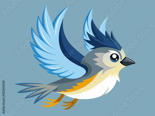 Mésange touffeté, oiseau volant, séquence d’animation, dessin animé, vecteur,
