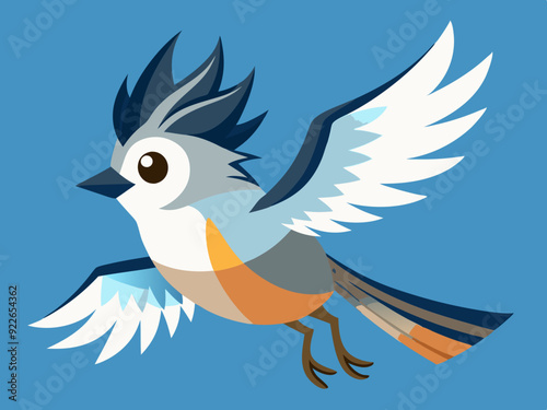 Mésange touffeté, oiseau volant, séquence d’animation, dessin animé, vecteur,
