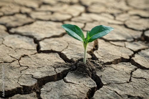 New Life Emerging from Cracked Dry Soil, Drought, Growth, Resilience, Sustainability, Nature, Hope