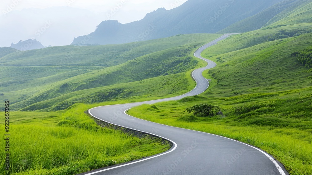 A winding road with a beautiful view of the mountains A winding road with a beautiful view of the mountains