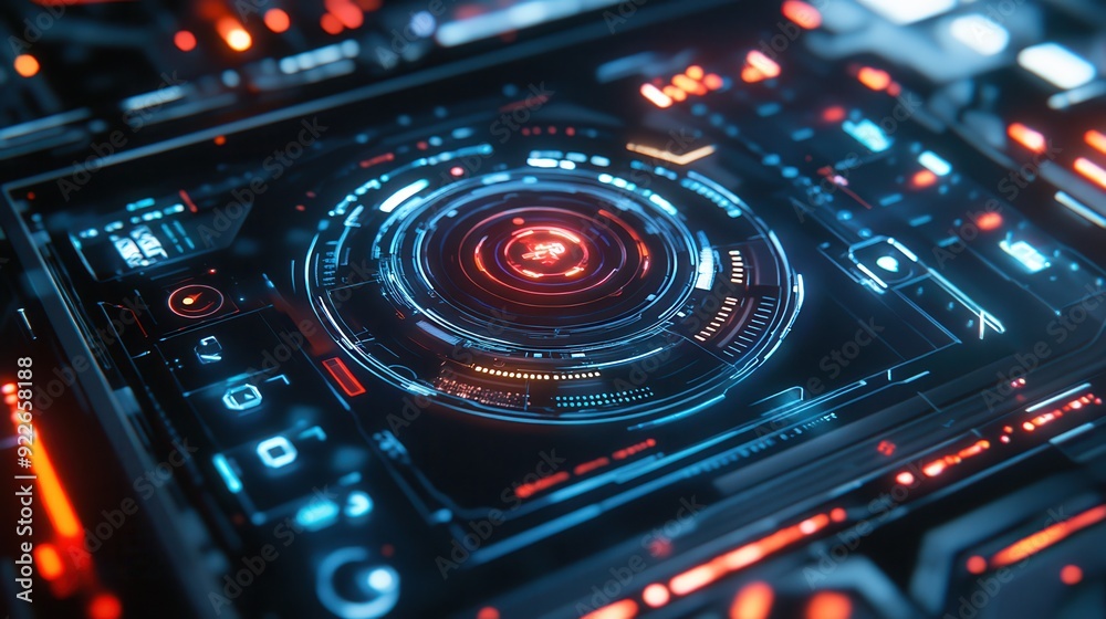 Futuristic Interface with Glowing Red and Blue Lights. Futuristic Interface with Glowing Red and Blue Lights.