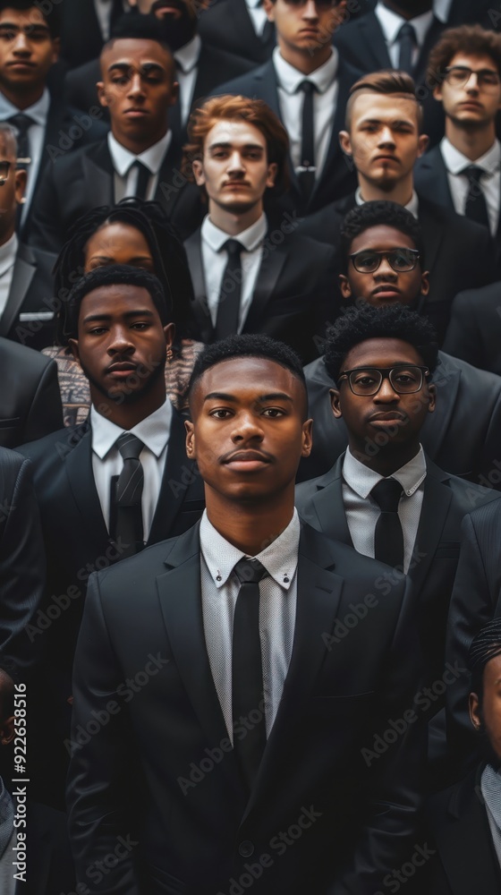 A large gathering of men in suits showcasing unity and professionalism A large gathering of men in suits showcasing unity and professionalism