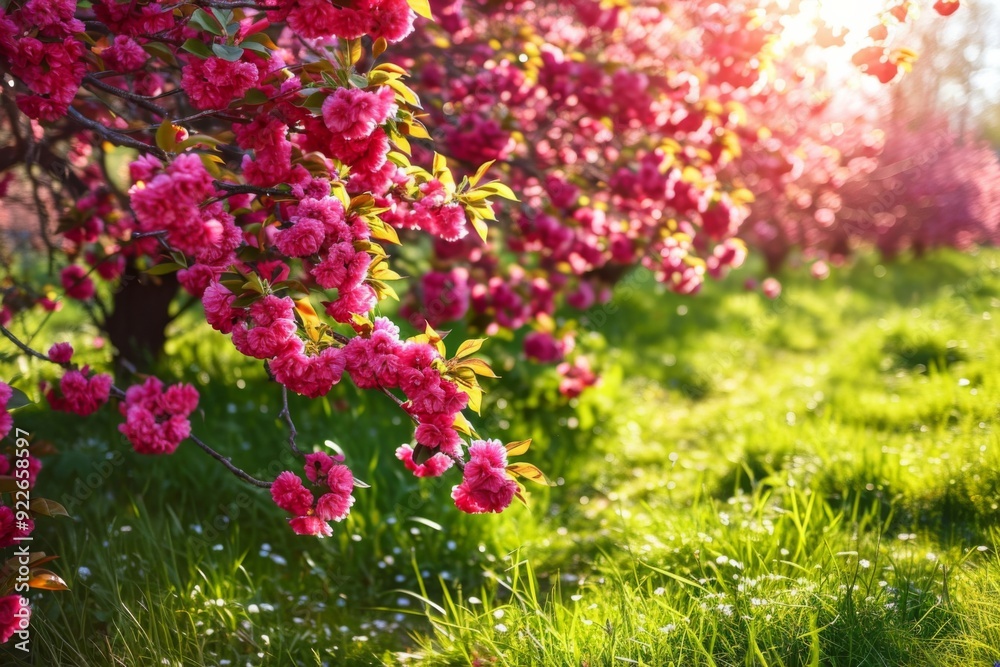 An image of a cherry orchard in full bloom, with rows of delicate pink blossoms creating a breathtaking sight and filling the air with floral fragranc An image of a cherry orchard in full bloom, with rows of delicate pink blossoms creating a breathtaking sight and filling the air with floral fragranc