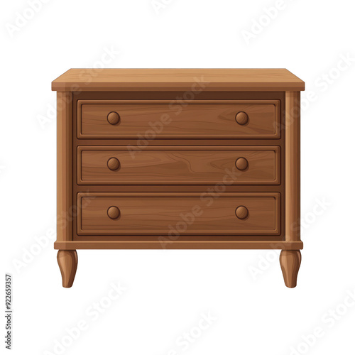 A wooden bedside table with three drawers, perfect for organizing essentials in any bedroom setting. transparent background