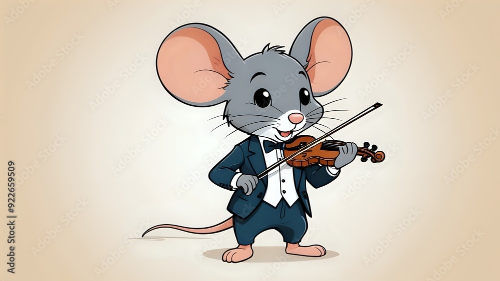 A cute cartoon mouse wearing a tuxedo playing the violin. A cute cartoon mouse wearing a tuxedo playing the violin.
