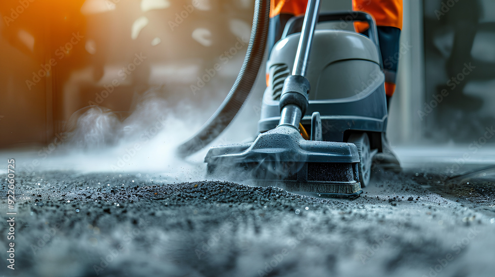 Fototapeta premium construction cleaning service. dust removal with vacuum cleaner. Copy space image. Place for adding text or design. copy space for text. 
