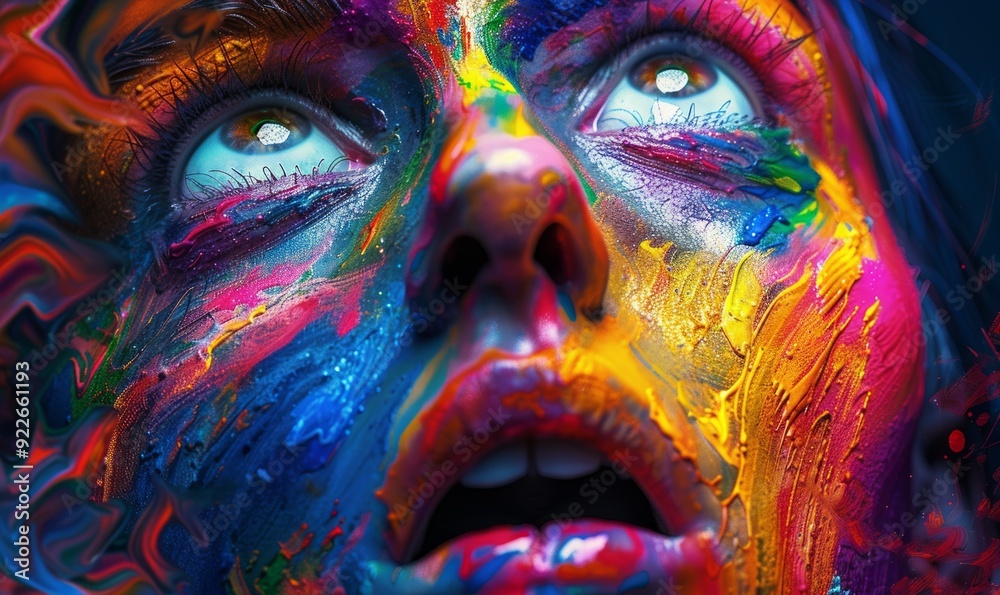 Emotion-filled face with exaggerated features and vibrant hues