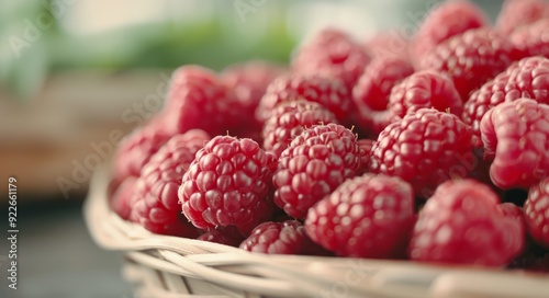 Fresh Raspberries in White Bowls on a Wooden Table