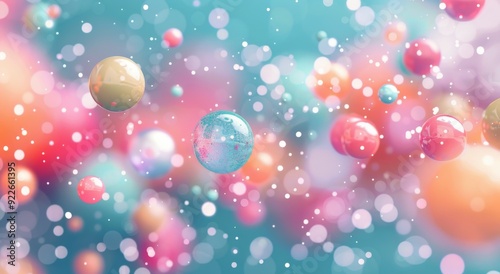 Colorful Floating Bubbles on a Soft Background in Bright Pastel Shades