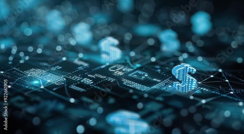 Digital Currency Network With Dollar Sign Against Dark Background