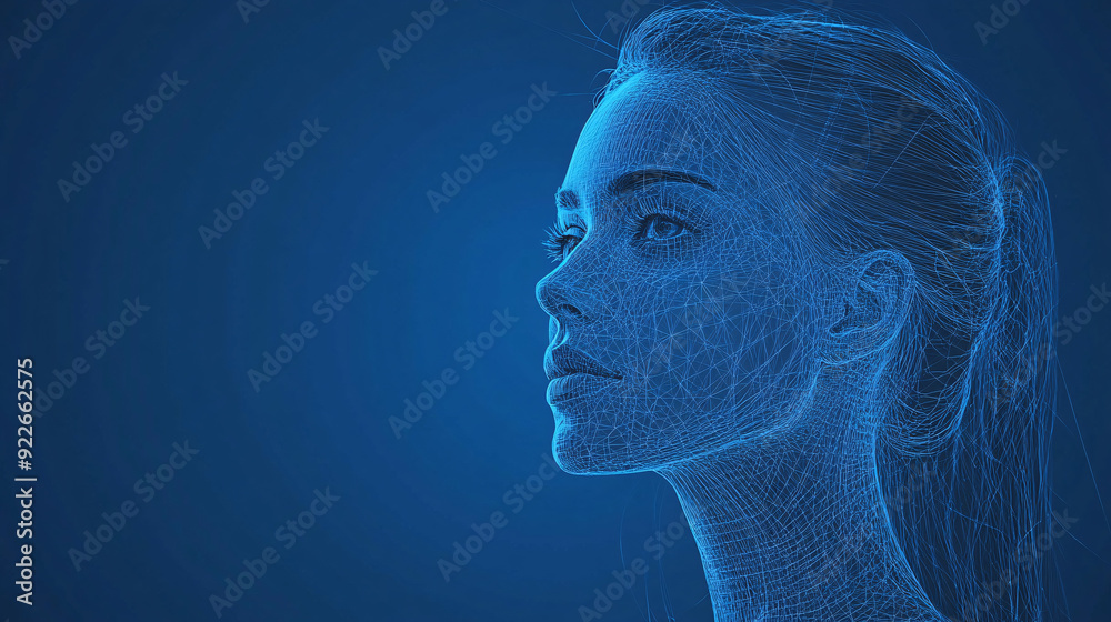 Digital Illustration of a Female Figure in Technical Blueprint Style with Detailed Wireframe Design Highlighting Futuristic Mechanical and Anatomical Features in Conceptual Art Digital Illustration of a Female Figure in Technical Blueprint Style with Detailed Wireframe Design Highlighting Futuristic Mechanical and Anatomical Features in Conceptual Art