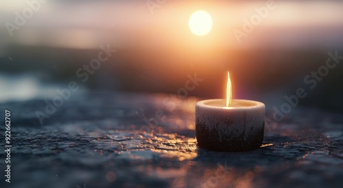 Soft Glow of a Candle on a Dark Surface With Warm Background Lights