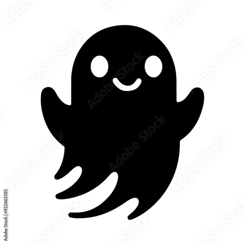 simple and minimal Spooky and Cute Ghost Vector Silhouette ,black color silhouette, black color clipart, isolated white background