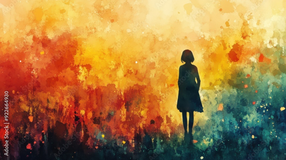 Silhouetted Girl in Watercolor Silhouetted Girl in Watercolor