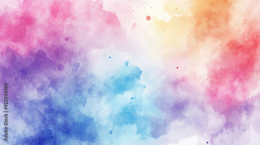 A vibrant abstract watercolor painting featuring shades of pink, purple, blue, and orange with a soft, dreamy atmosphere.