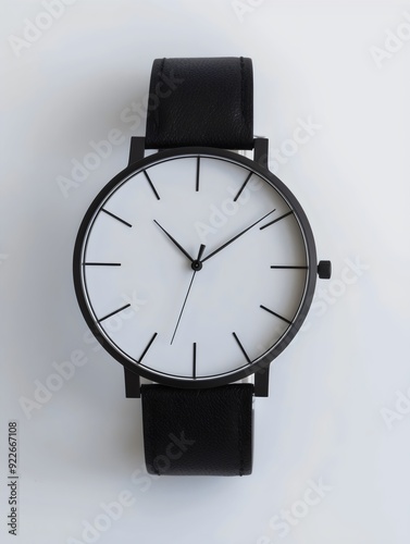 Elegant Minimalist Black Wristwatch on White Background. Generative AI